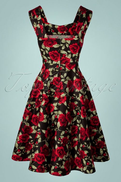 Rockin' Bettie - 50s Sunset Roses Swing Dress in Black 6