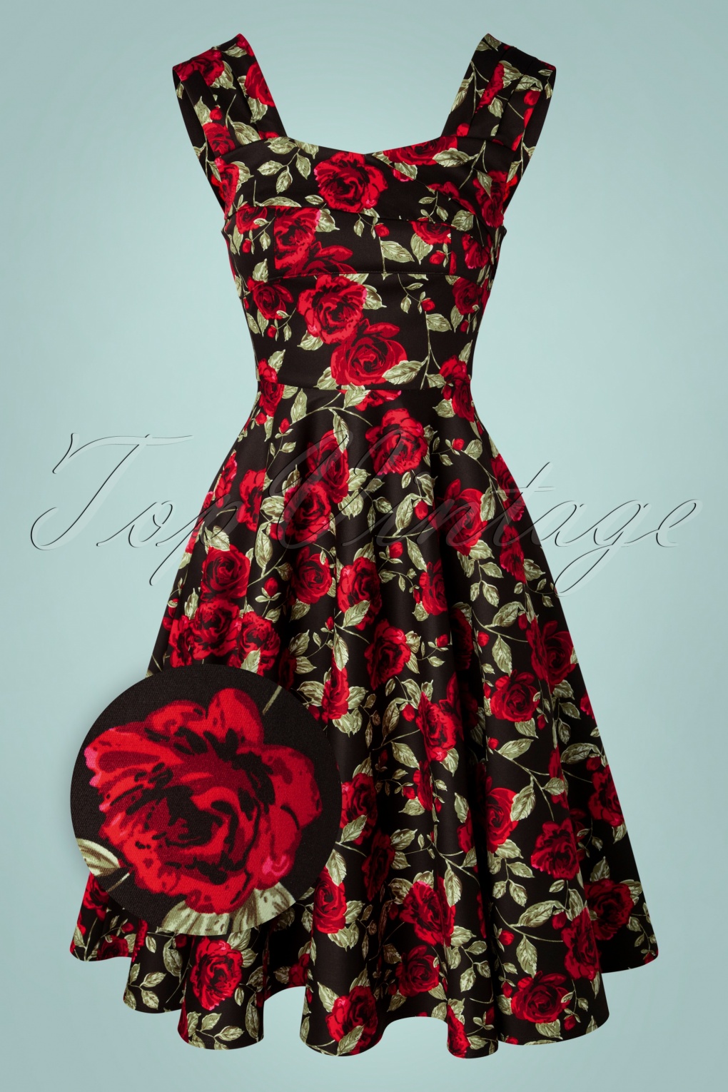 red dress with black roses