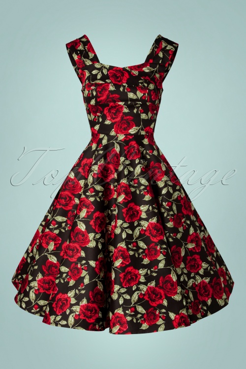 Rockin' Bettie - Sunset Roses Swing Dress Années 50 en Noir 3