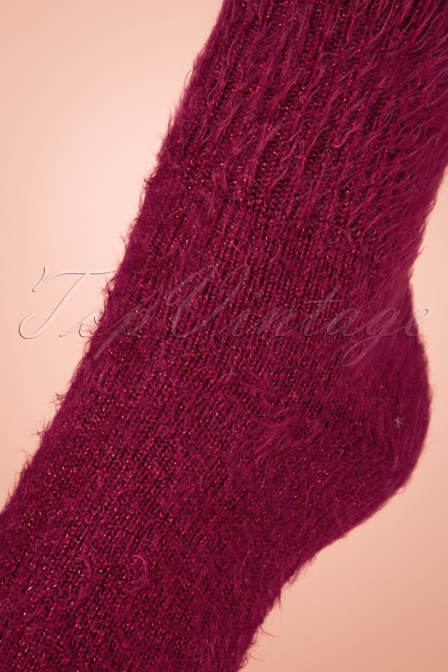 Marcmarcs - Alexia Fluffy Glitter sokken in bordeaux 2