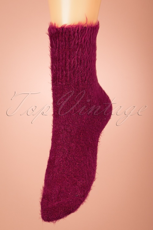 Marcmarcs - Alexia Fluffy Glitter Socks in Bordeaux