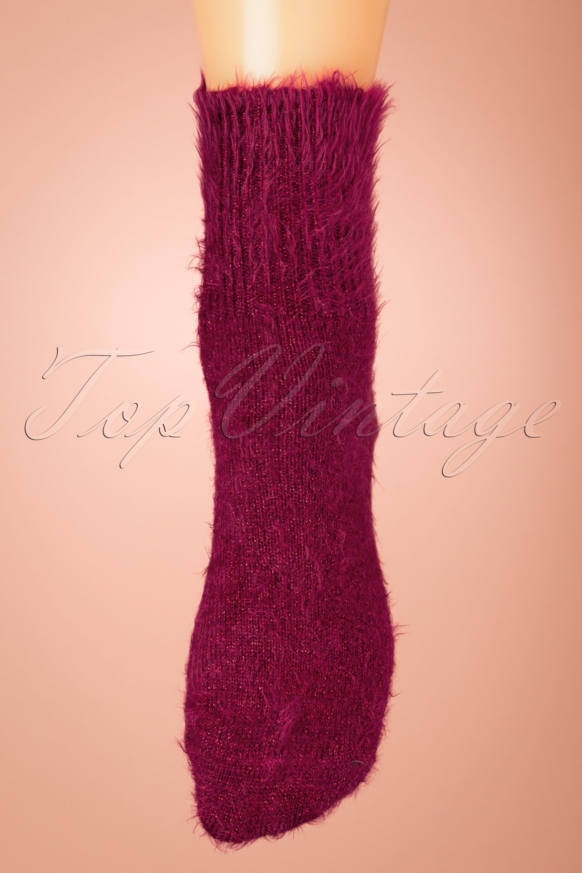 Marcmarcs - Alexia Fluffy Glitter sokken in bordeaux 3