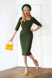 Collectif ♥ Topvintage - 50s Katya Pencil Dress in Forest Green