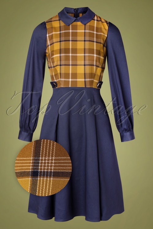 Collectif Clothing - Dawna Swing Dress Années 40 en Bleu Marine et Moutarde 2