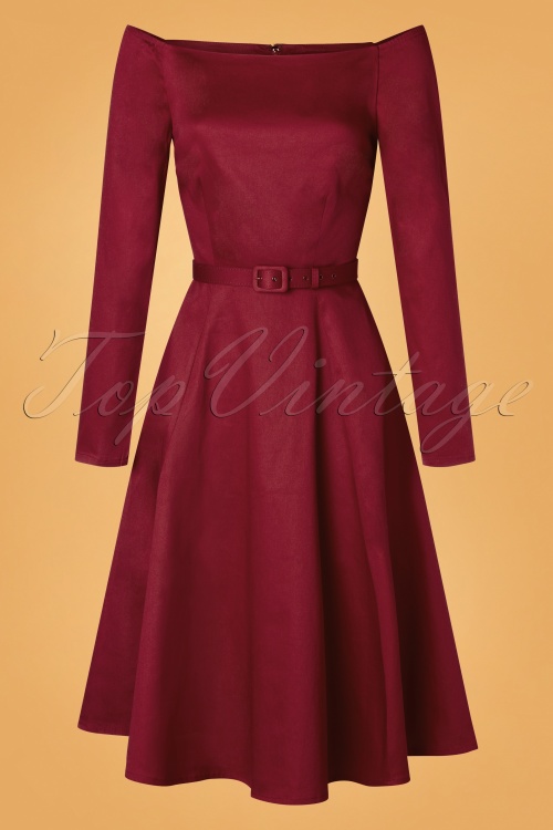 Collectif Clothing - 50s Meg Plain Swing Dress in Wine