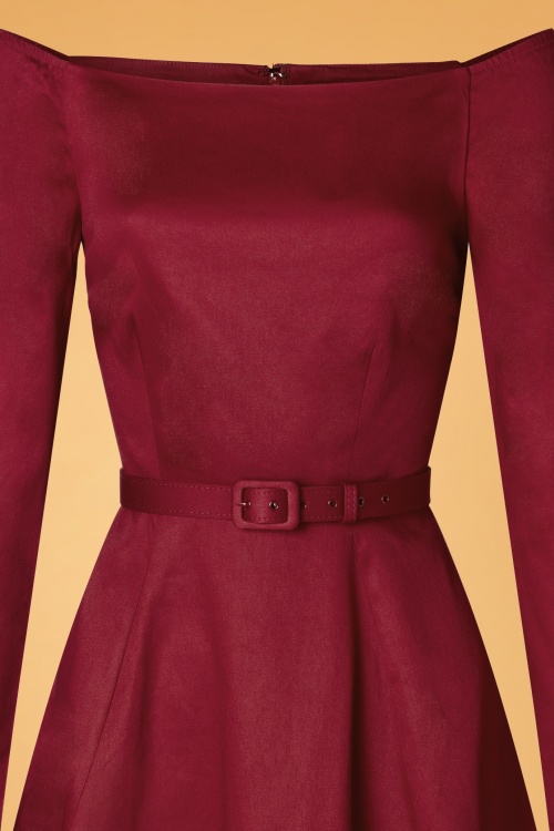 Collectif Clothing - Meg Plain Swing Dress Années 50 en Bordeaux 3