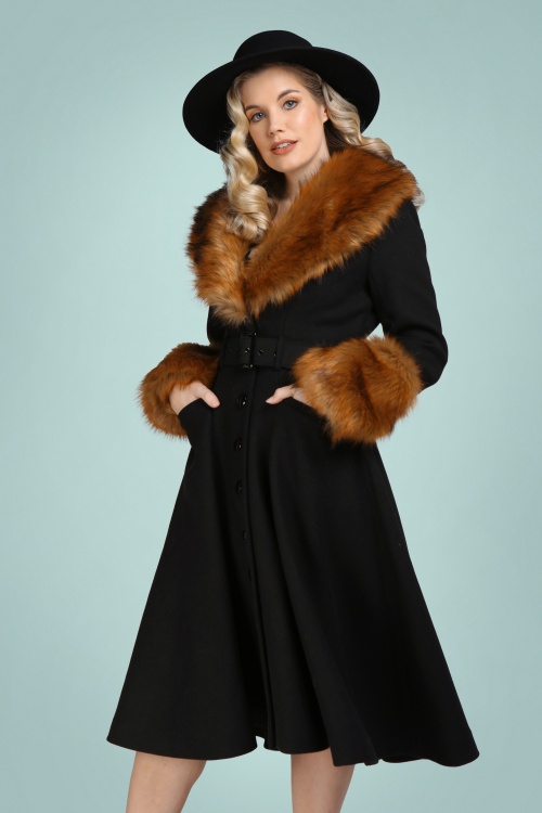 Collectif Clothing - Jackie Princess Coat Années 40 en Noir 3