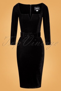 Collectif Clothing - Marcela Velvet Pencil Dress Années 50 en Noir 2