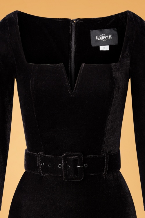Collectif Clothing - 50s Marcela Velvet Pencil Dress in Black 4