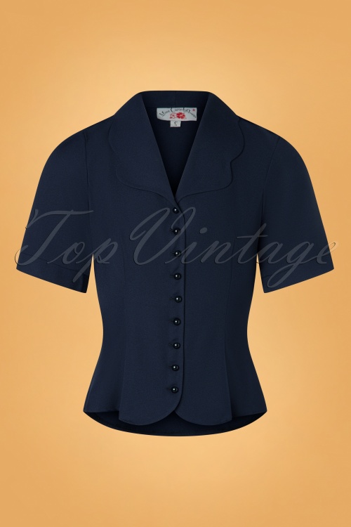 Miss Candyfloss - 40s Mitzey-Lee Blouse in Navy