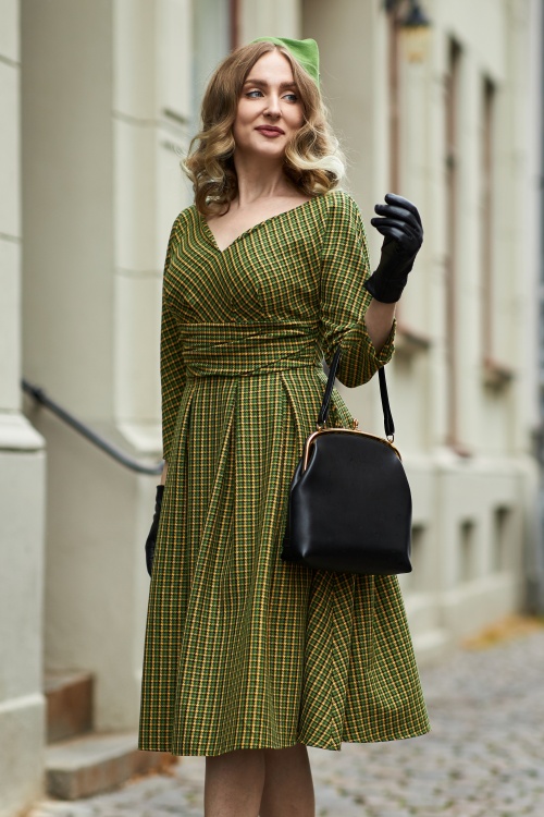 Miss Candyfloss - Mathilda-Gia Swing Dress Années 40 en Vert Irlandais