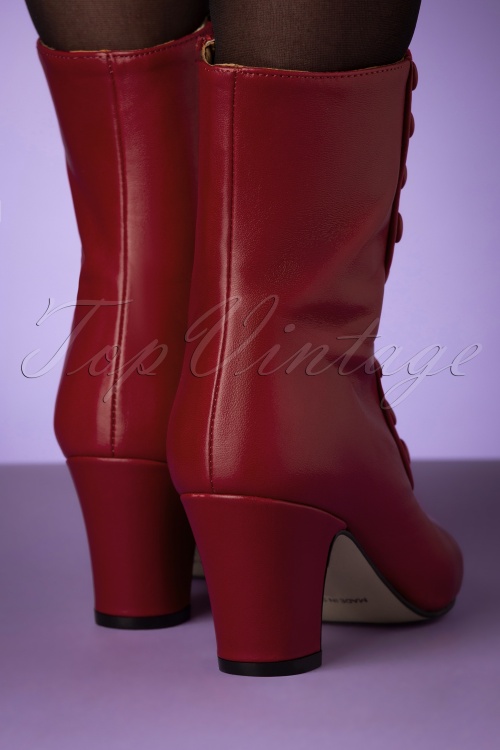 Topvintage Boutique Collection - Former Times Leather Booties Années 40 en Rouge Passionné 5
