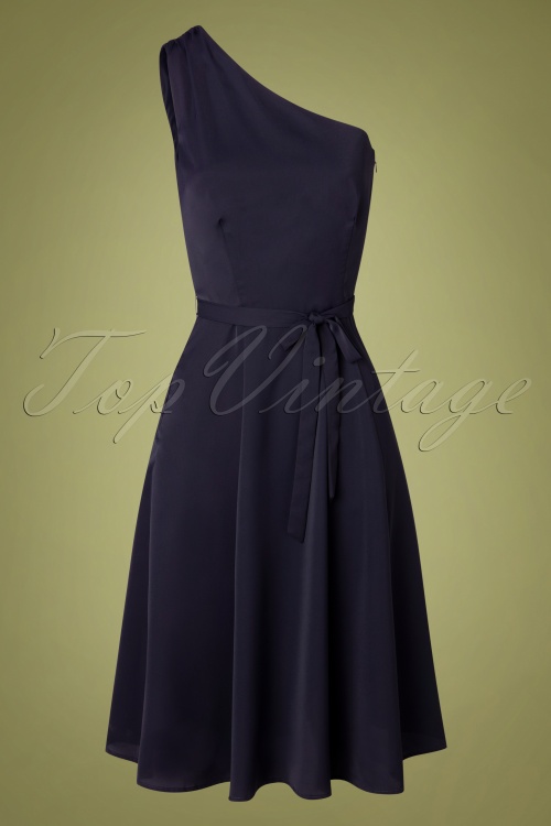 Collectif Clothing - Cindal Flared Dress Années 50 en Bleu Marine