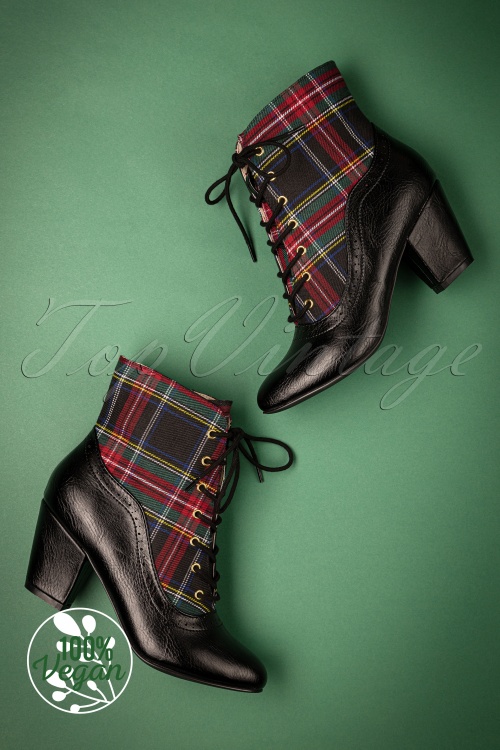 B.A.I.T. - 40s Haku Plaid Ankle Booties in Black 2