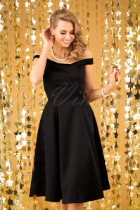 Collectif Clothing - 50s Dallas Evening Swing Dress in Black Satin