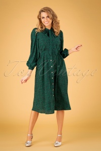 Louche - 70s Zuri Lucky Flower Midi Dress in Navy and Green