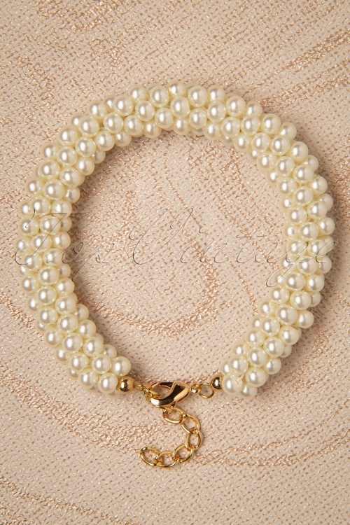 Topvintage Boutique Collection - Chunky Pearl Bracelet Années 50 en Ivoire