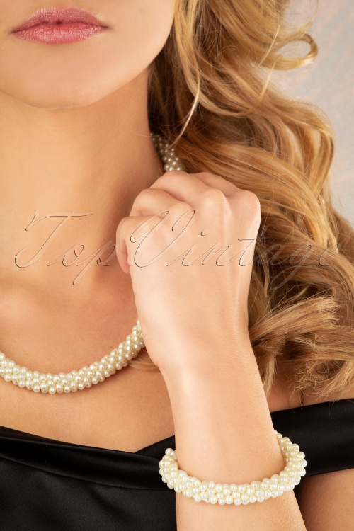 Topvintage Boutique Collection - Chunky Pearl Bracelet Années 50 en Ivoire 2