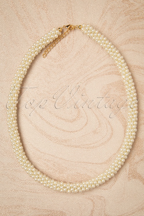 Topvintage Boutique Collection - Chunky Pearl Necklace Années 50 en Ivoire 2