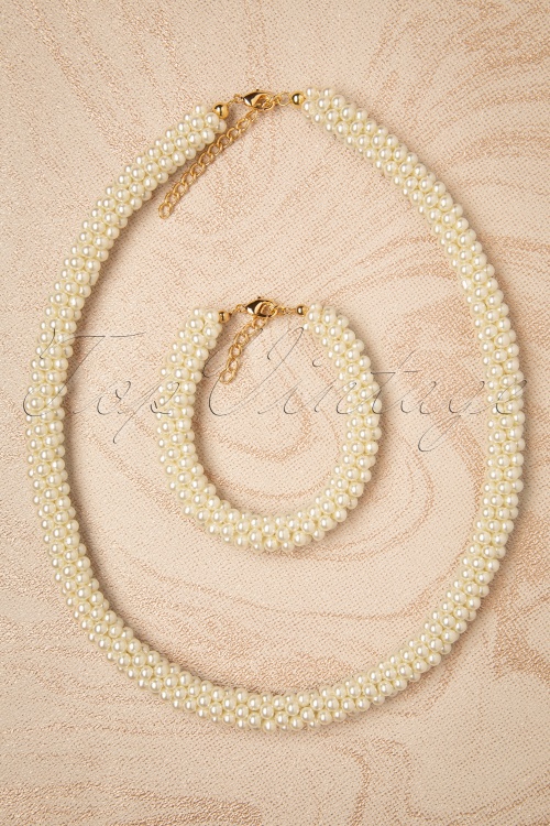 Topvintage Boutique Collection - Chunky Pearl Necklace Années 50 en Ivoire 5