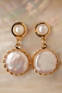 Topvintage Boutique Collection - Double Pearl Drop Earrings Années 50 en Doré 2