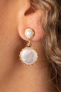 Topvintage Boutique Collection - Double Pearl Drop Earrings Années 50 en Doré