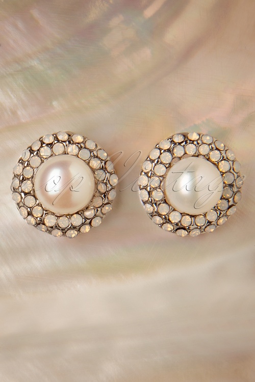 Topvintage Boutique Collection - Sparkly Pearl Earstuds Années 50 en Argenté 2