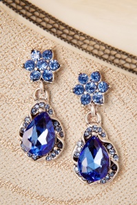 Topvintage Boutique Collection - Flower Stone Drop Earrings Années 50 en Argenté et Bleu 3