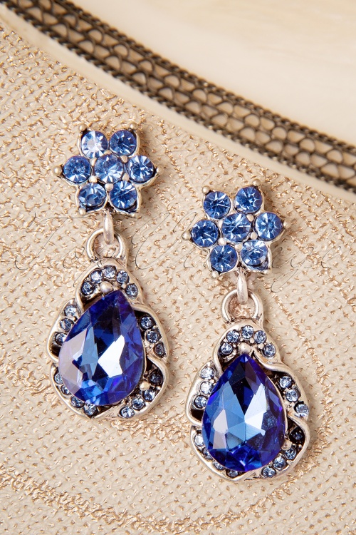 Topvintage Boutique Collection - Flower Stone Drop Ohrringe in Silber und Blau 3