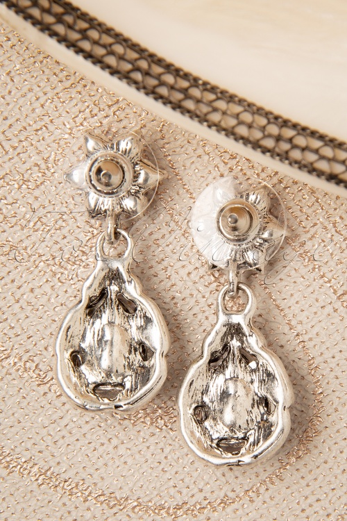 Topvintage Boutique Collection - Flower Stone Drop Earrings Années 50 en Argenté et Bleu 4