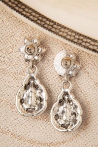 Topvintage Boutique Collection - Flower Stone Drop Earrings Années 50 en Noir et Argenté 4