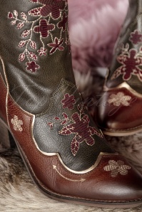 La Pintura - Necka Floral Western Boots Années 70 en Brun et Vert 2
