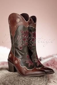 La Pintura - 70s Necka Floral Western Boots in Brown and Green 3
