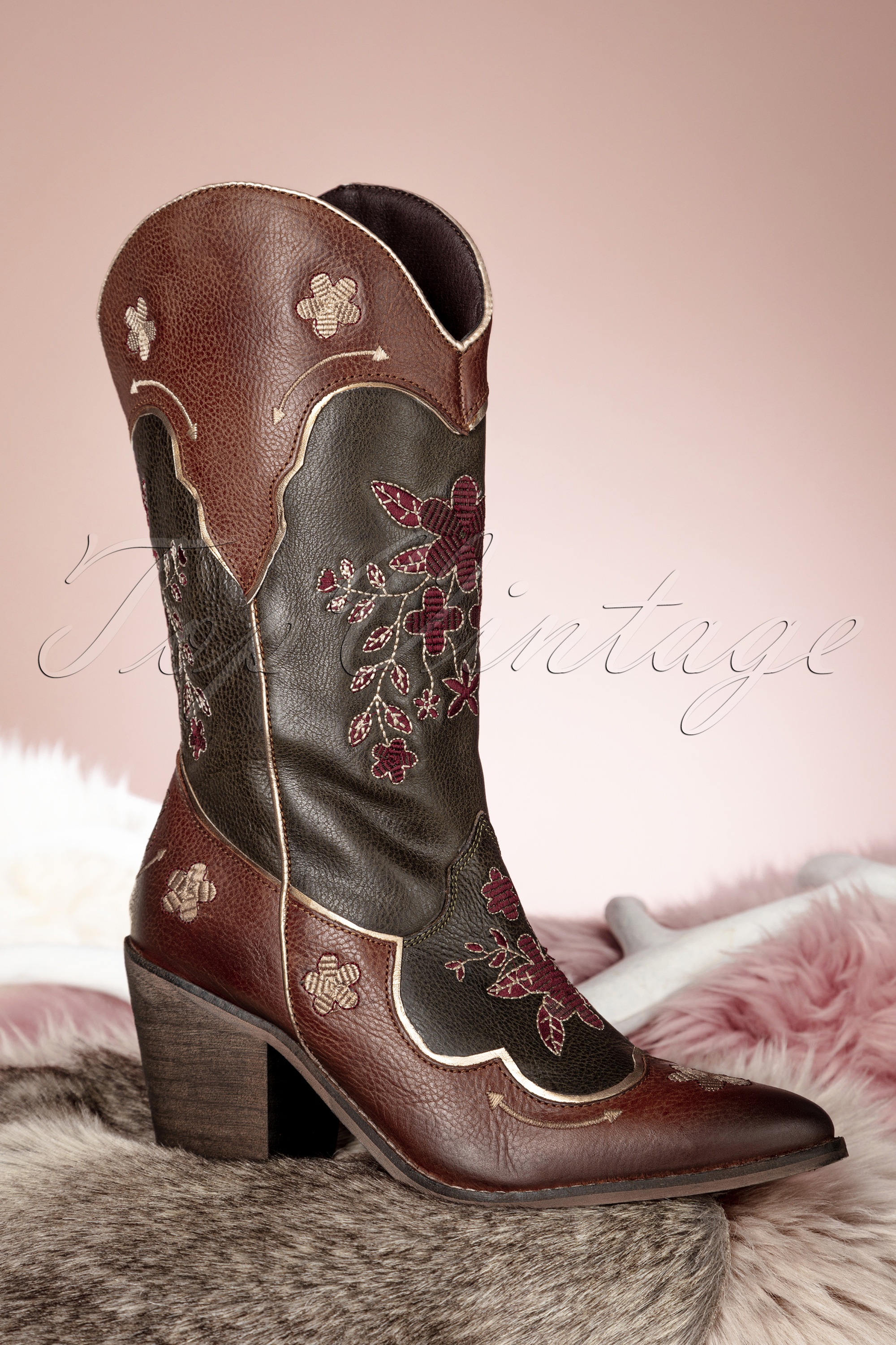 La Pintura - Necka floral western laarzen in bruin en groen