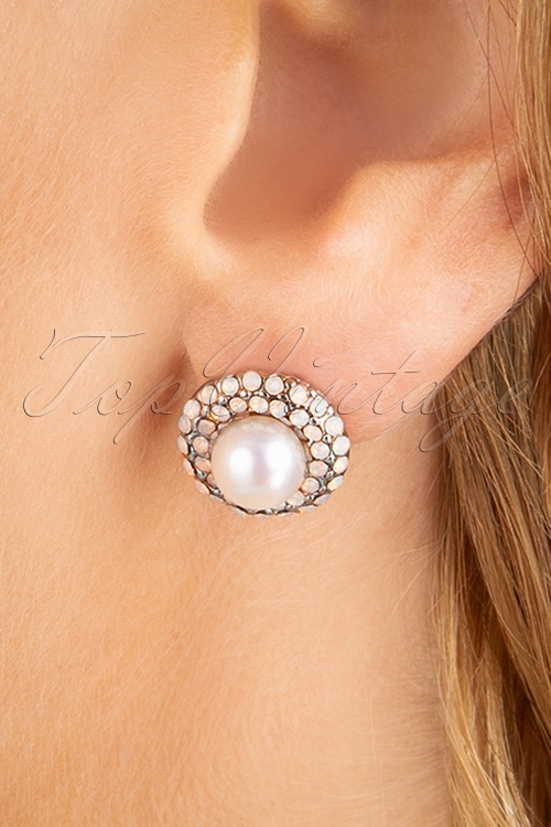 Topvintage Boutique Collection - Sparkly Pearl Earstuds Années 50 en Argenté