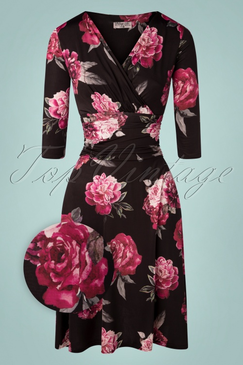 Vintage Chic for Topvintage - Candace Floral Swing Dress Années 50 en Noir