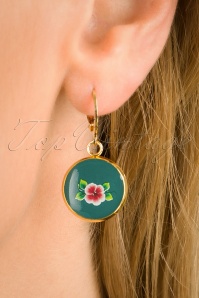 Urban Hippies - 70s Polly Goldplated Flower Earrings in Pine Green