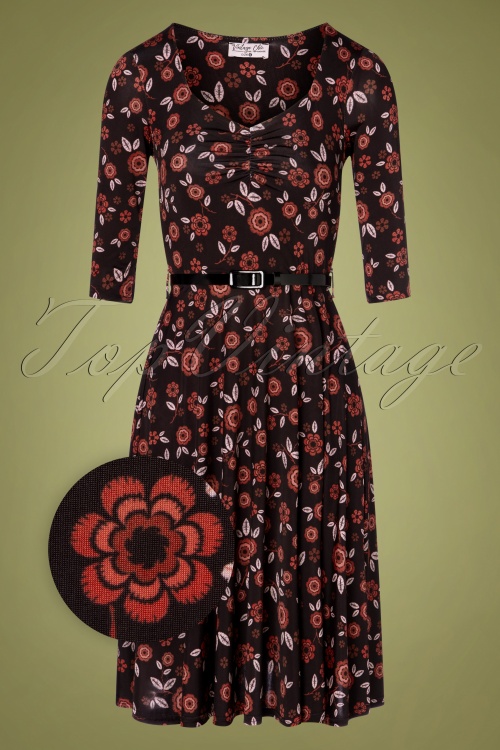 Vintage Chic for Topvintage - Daphne Swing-Kleid mit Blumenmuster in Schwarz