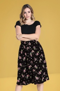 Bunny - 50s Bobby Sue Floral Swing Skirt in Black 