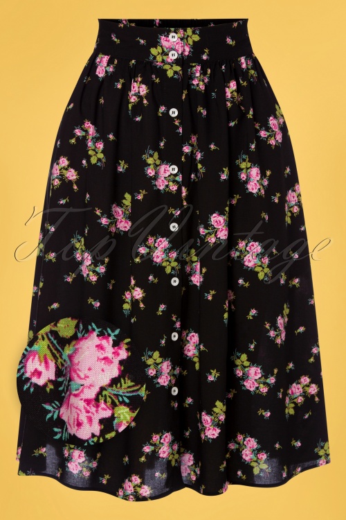 Bunny - 50s Bobby Sue Floral Swing Skirt in Black  2