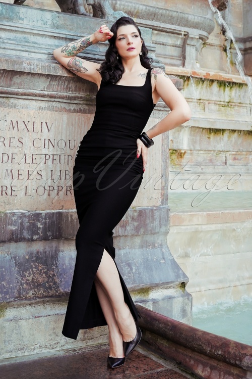 Vintage Diva  - De Polly maxi jurk in zwart