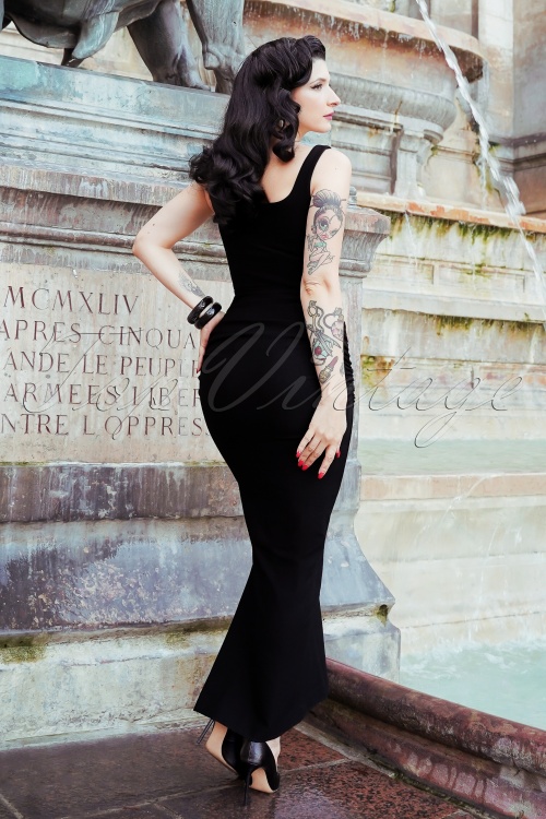 Vintage Diva  - De Polly maxi jurk in zwart 2