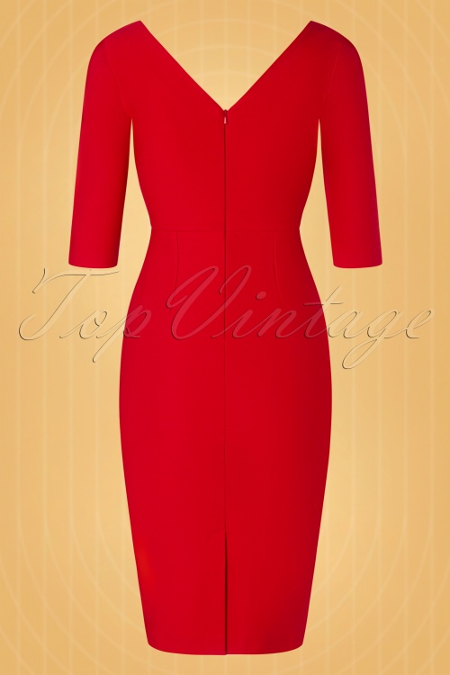 Vintage Diva  - The Kitty Pencil Dress in Lipstick Red 6