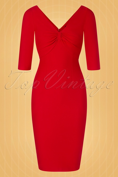 Vintage Diva  - The Kitty Pencil Dress in Lipstick Red 4