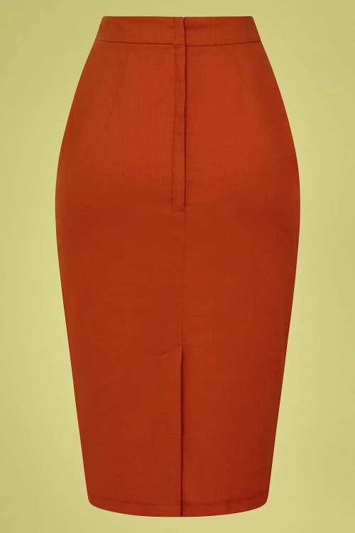Collectif Clothing - Polly Textured Cotton Pencil Skirt Années 50 en Orange 3