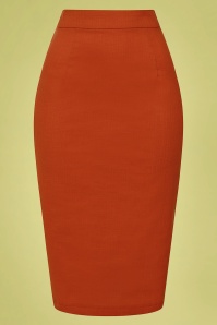 Collectif Clothing - Polly Textured Cotton Pencil Skirt Années 50 en Orange 2