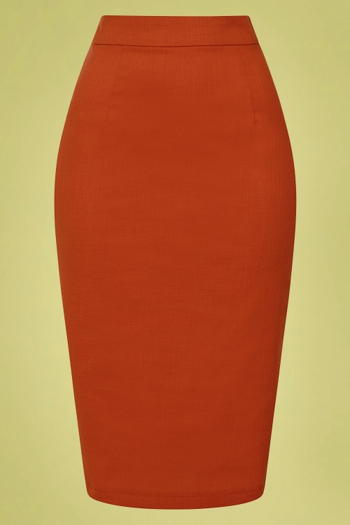 Collectif Clothing - 50s Polly Textured Cotton Pencil Skirt in Orange 2