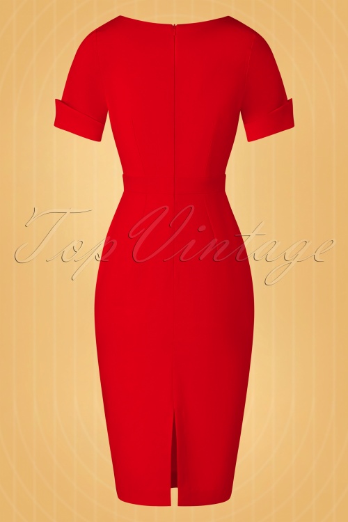 Vintage Diva  - The Izabella Pencil Dress en Rouge Vif 8