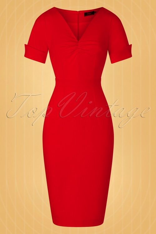 Vintage Diva  - De Izabella pencil jurk in lippenstift rood 3