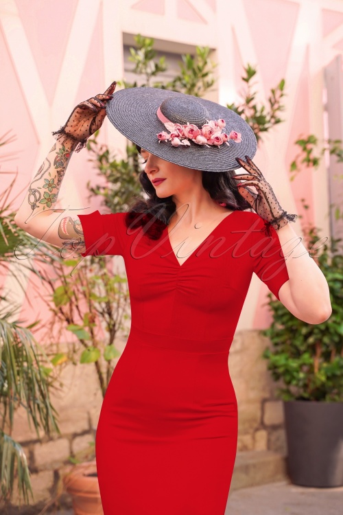 Vintage Diva  - De Izabella pencil jurk in lippenstift rood 6